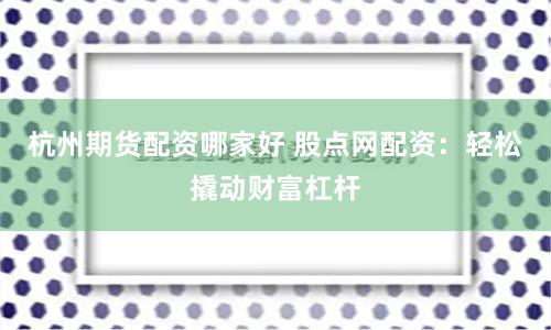 杭州期货配资哪家好 股点网配资：轻松撬动财富杠杆